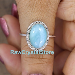 Natural Larimar Ring, Genuine Larimar Silver Ring, Sterling Silver Ring, Handmade Ring, Promise Ring, Designer Ring, Birthday Gift for Her