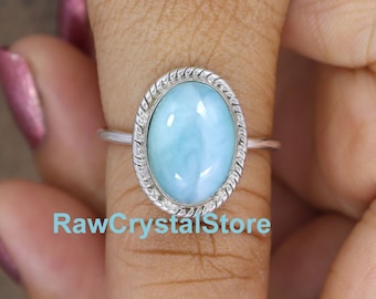 Handmade Larimar Ring: Sterling Silver Promise Ring, Designer Jewelry