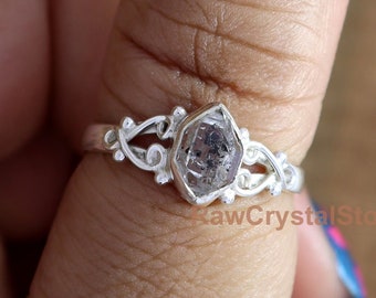 Roher Herkimer Diamant Ring, 925 Sterling Silber, Heilstein