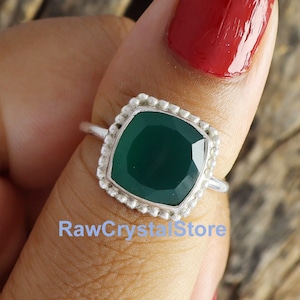 Handmade Green Onyx Ring: 925 Sterling Silver Bohemian Ring