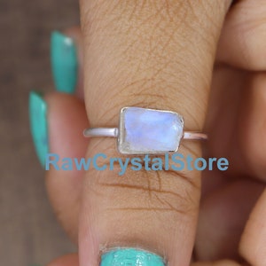 Raw Moonstone Ring: Boho 925 Sterling Silver Healing Crystal