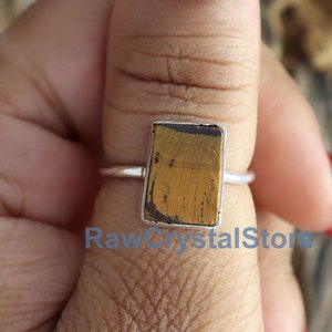 Raw Tiger's Eye 925 Sterling Silver Ring, Minimalist Statement