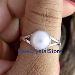 Natural Pearl Ring, Pearl Silver Ring, Fresh Water Pearl Ring, Sterling Silver Ring, Christmas Gift for Her, Promise Ring, Anniversary Ring