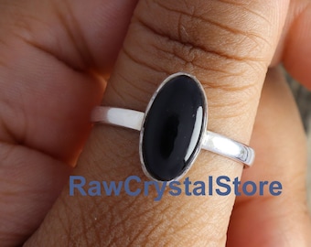 Black Onyx 925 Sterling Silver Ring, Handmade Dainty Ring