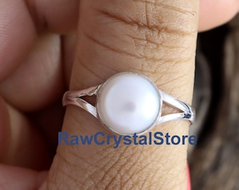 Handmade Freshwater Pearl Ring, 925 Sterling Silver Band