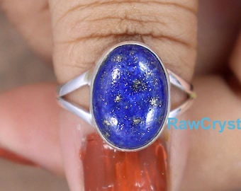 Natural Lapis Lazuli Ring: 925 Sterling Silver Wide Band