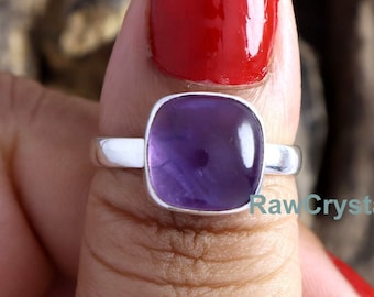 Cushion Amethyst Ring: Handmade 925 Sterling Silver, February Birthstone