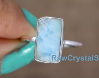 Raw Larimar Ring: Handmade Sterling Silver Crystal Healing Ring