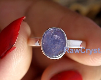 Genuine Tanzanite Sterling Silver Ring, Dainty Stacking Band