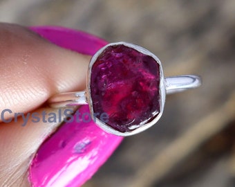 Raw Pink Ruby Ring, Natural Ruby Raw Ring, Ruby Rough Ring, 925 Sterling Silver Ring, July Birthstone Ring, Raw Stone Ring, Minimalist Ring