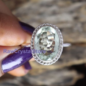 Natural Green Amethyst Ring, Green Amethyst Silver Ring, 925 Silver Ring, Designer Wedding Ring, Engagement Ring, Birthstone Ring, Gift Her