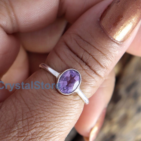 Amethyst Ring, Amethyst Silver Ring, 925 Sterling Silver Ring, Midi Ring,  Birthstone Ring, Wedding Women Ring, Gemstone Ring, Gift for Her