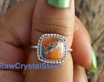 Pink Oyster Turquoise Ring, 925 Sterling Silver, Handmade Cushion Ring