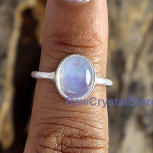 Moonstone Ring, Genuine Blue Fire Moonstone Ring, Sterling Silver Ring, AAA Quality Moonstone Ring, Midi Ring, Gift for Her, Promise Ring