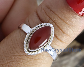 Red Carnelian Marquise Ring, Handmade 925 Sterling Silver