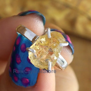 Raw Citrine Ring, Citrine Silver Ring, 925 Silver Ring, Healing Crystal Raw Stone Women Ring, November Birthstone Ring, Uncut Gemstone Ring