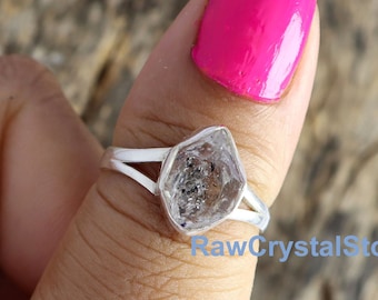 Roher Herkimer Diamant Sterling Silber Ring, Heilender Kristall