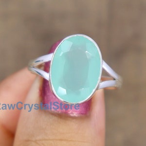 Aqua Chalcedony Ring, 925 Sterling Silver Ring, Large Stone Wedding Ring, Wide Band Ring, Engagement Ring, Gift for Her, Halloween Jewelry