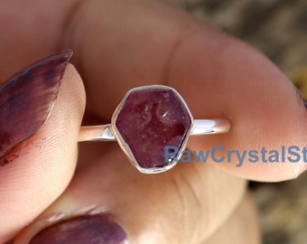 Raw Ruby 925 Sterling Silver Ring, July Birthstone, Minimalist Midi Ring