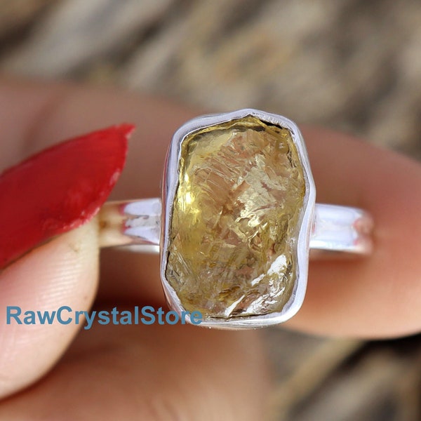Raw Citrine Ring, 925 Sterling Silver Ring, Double Band Ring, Double Band Citrine Rough Ring, Healing Raw Crystal Ring, Uncut Bezel Set Ring