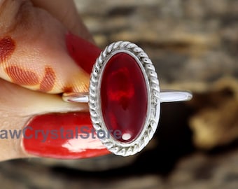 Handmade Red Garnet Quartz Ring: Oval 925 Sterling Silver