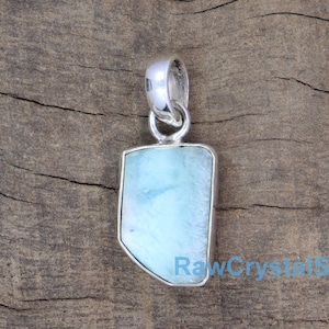 Raw Larimar Pendant, Raw Stone Pendant,925 Sterling Silver Pendant, Larimar Gemstone Pendant, Natural Larimar Necklace, Raw Crystal Necklace