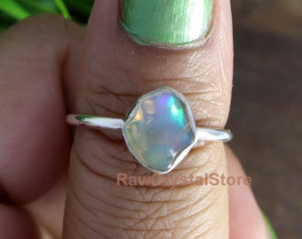 Raw Ethiopian Opal Ring, 925 Sterling Silver, Midi Band Ring