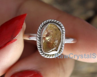 Raw Citrine Ring: 925 Sterling Silver, Uncut Gemstone