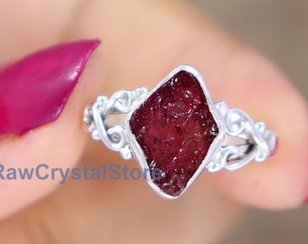 Raw Ruby Sterling Silver Ring: Boho July Birthstone Jewelry