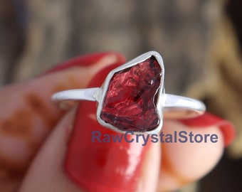 Rå granat 925 sterlingsilverring, minimalistisk midi-ring