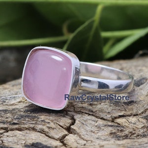 Rose Quartz Ring, Pink Quartz Silver Ring, 925 Sterling Silver Ring, 10mm Cushion Gemstone Ring, Wedding Ring, Pink Stone Ring, Gift for Her