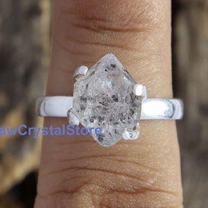 Herkimer Diamond Ring, Sterling Silver Ring, Natural Raw Herkimer Healing Crystal Ring, Raw Diamond Ring, One Of Kind Ring, Raw Stone Ring