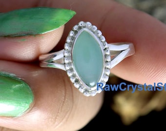 Handmade Marquise Aqua Chalcedony Ring: 925 Sterling Silver