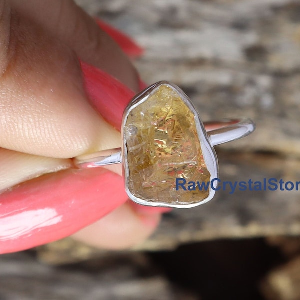 Raw Citrine Ring, Natural Citrine Silver Ring, 925 Silver Ring, Healing Crystal Raw Stone Ring, Anniversary Women Ring, Uncut Gemstone Ring