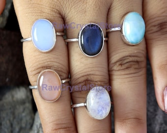 Natural Larimar 925 Sterling Silver Ring, Gemstone Jewelry