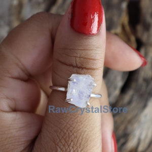 Raw Moonstone Ring, Sterling Silver Ring, Rainbow Moonstone Ring, Raw Uncut Gemstone Ring, Bohemian Ring, Healing Moonstone Ring, Midi Ring