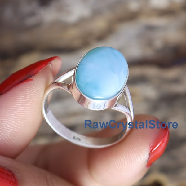 Bague Larimar, bague Larimar authentique, bague en argent sterling 925, bague faite à la main, bague de promesse d'été, bague de fiançailles, bague Boho, cadeau pour elle