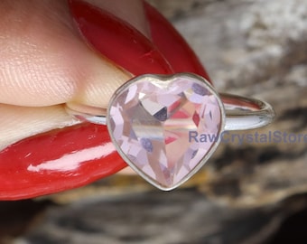Pink Quartz Ring, Pink Heart Ring, Pink Quartz Heart Ring, Sterling Silver Ring, Valentines Gift Band Ring, Dainty Ring, Girls Promise Ring