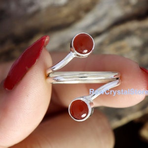 Natural Carnelian Ring, Carnelian Silver Ring, 925 Sterling Silver Ring, Two Stone Ring, Anniversary Ring, Designer Band Ring, Gift for her