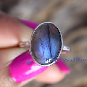 Natürlicher Blue Flash Labradorit Statement Ring, 925 Sterling Silber Jubiläumsring