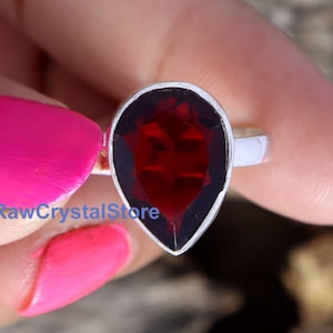 Handmade Red Garnet Ring: 925 Sterling Silver, January Birthstone