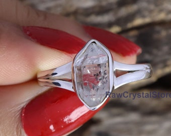 Herkimer Diamant Ring, Rohkristall, 925 Sterling Silber, handgemacht