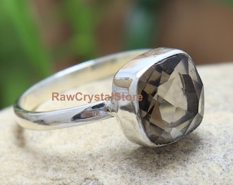 Handmade Smoky Quartz Sterling Silver Ring, Bohemian Jewelry