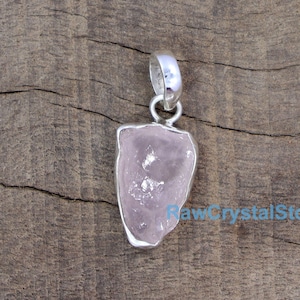 Raw Rose Quartz 925 Sterling Silver Pendant: Uncut Crystal Necklace