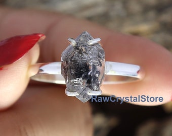 Herkimer Diamond Ring, Natural Raw Herkimer Healing Crystal Ring, Raw Diamond Ring, One Of Kind Ring, Raw Stone Ring, Wedding Silver Ring