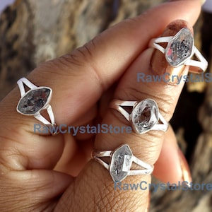 Herkimer Diamond Ring, Natural Raw Herkimer Diamond Crystal Ring, Raw Diamond Ring, Sterling Silver Ring, Healing Crystal Ring, Gift For Her