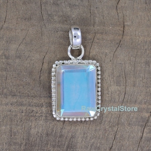 Sterling Silver Angel Aura Quartz Pendant: Adjustable Necklace