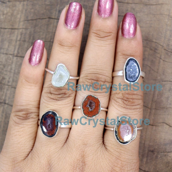 Geode Druzy Ring, Natural Druzy Ring, Raw Druzy Agate Ring, Blood Druzy Ring, Orange Druzy Ring, Raw Uncut stone Ring, Healing Crystal Ring