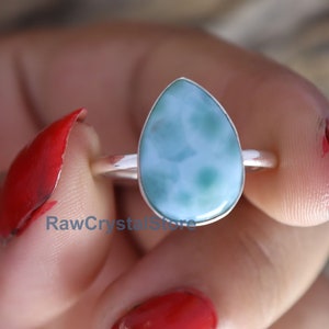 Larimar Ring, Natural Larimar Silver Ring, 925 Silver Ring, Statement Ring, Promise Ring, Gemstone Ring, Bezel Set Boho Ring, Gift for Her