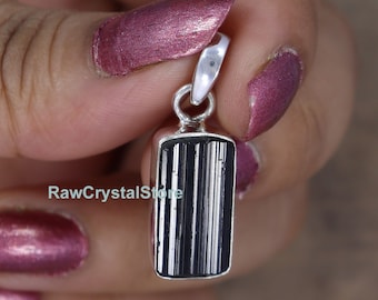 Raw Black Tourmaline Pendant: Sterling Silver Healing Crystal Necklace